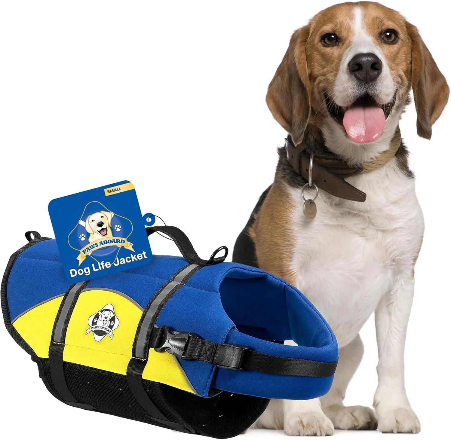 Paws Aboard Dog Life Jacket - Keep Your Canine Safe with a Neoprene Life Vest for Swimming and Boating - Available in Different Sizes, Color and Design to Choose - Blue/Yellow, Small