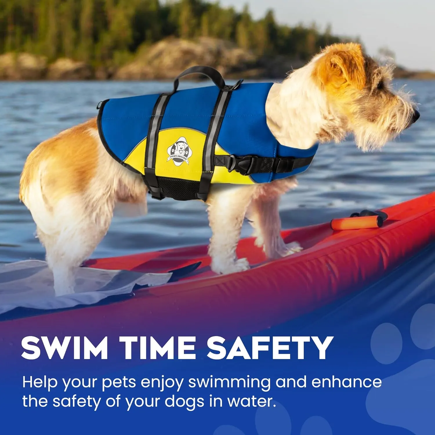 Paws Aboard Dog Life Jacket - Keep Your Canine Safe with a Neoprene Life Vest for Swimming and Boating - Available in Different Sizes, Color and Design to Choose - Blue/Yellow, Small