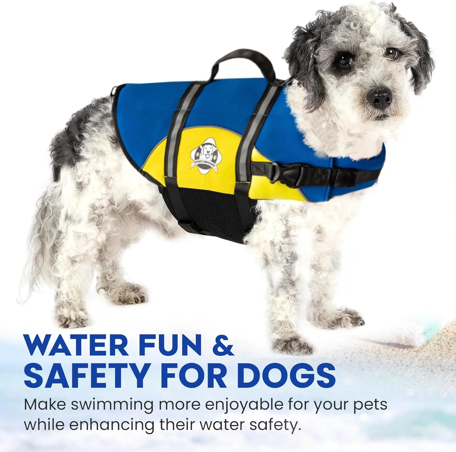 Paws Aboard Dog Life Jacket - Keep Your Canine Safe with a Neoprene Life Vest for Swimming and Boating - Available in Different Sizes, Color and Design to Choose - Blue/Yellow, Small