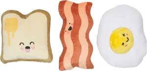 Pearhead Barkfast Dog Toys, Set of 3, Plush Pet Squeaker Toys, Breakfast Dog Toy Set, Toast Bacon & Egg Toy Set, Must Have Pet Accessories for Pet Owners