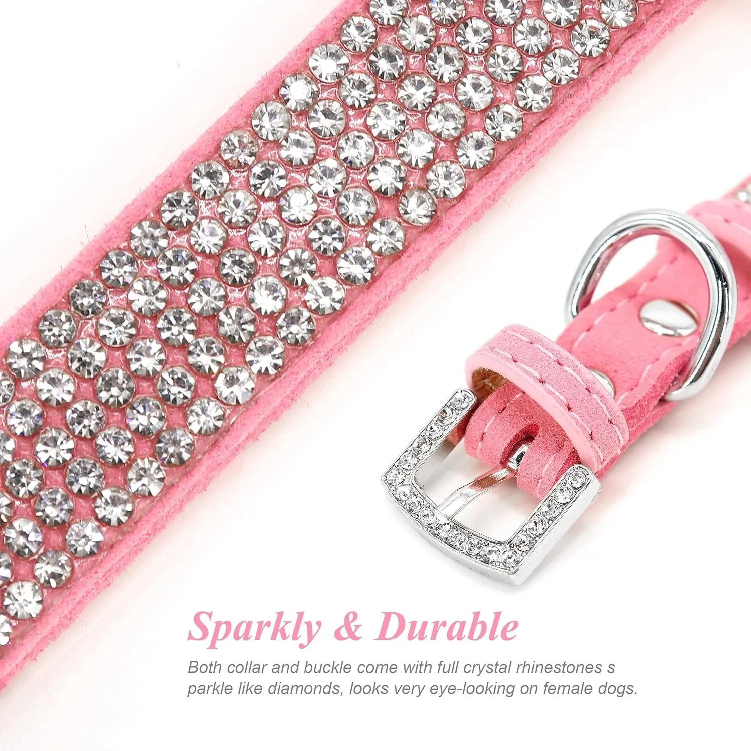 PET ARTIST Rhinestone Dog Collar and Leash Set, Sparkling Girl Dog Collars with Bling Diamonds, Soft Leather Pink Pet Collar with Cute Flower for Small Puppy Dogs Walking Party Wedding,S
