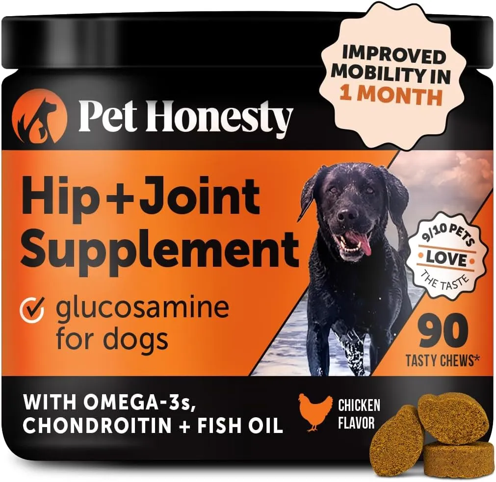 Pet Honesty Hip & Joint Health - Glucosamine for Dogs Soft Chews, Joint Supplement for Dogs with Glucosamine Chondroitin, MSM, Turmeric, Anti Inflammatory, Support   Mobility (Chicken 90ct)