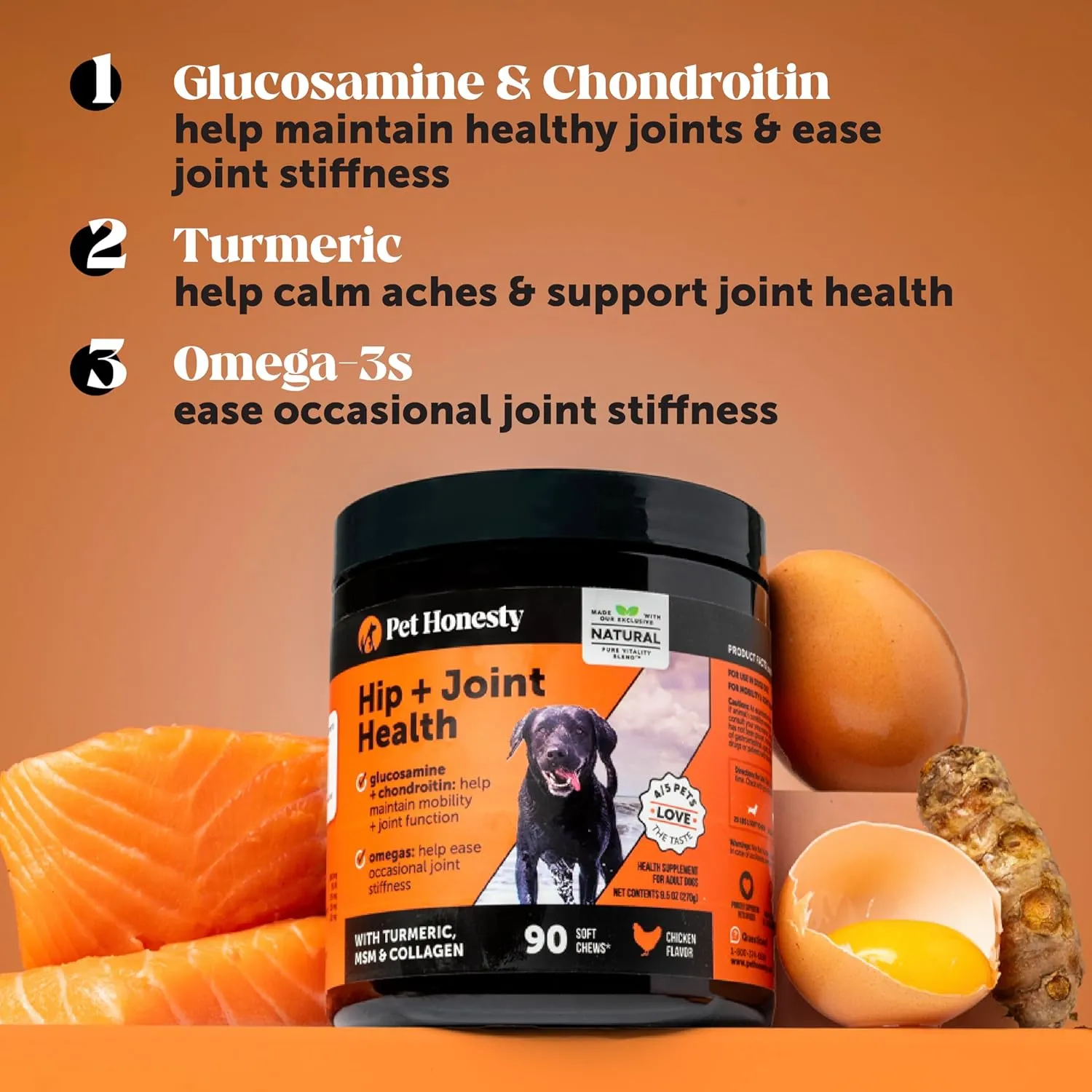 Pet Honesty Hip & Joint Health - Glucosamine for Dogs Soft Chews, Joint Supplement for Dogs with Glucosamine Chondroitin, MSM, Turmeric, Anti Inflammatory, Support   Mobility (Chicken 90ct)