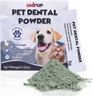 Pet Teeth Cleaning Powder, Safe & Natural Oral Care Formula Dog Dental Powder, Reduces Plaque & Tartar, Freshens Breath, Sodium Hexametaphosphate Free Dog Dental Powder -5g*20 sachets