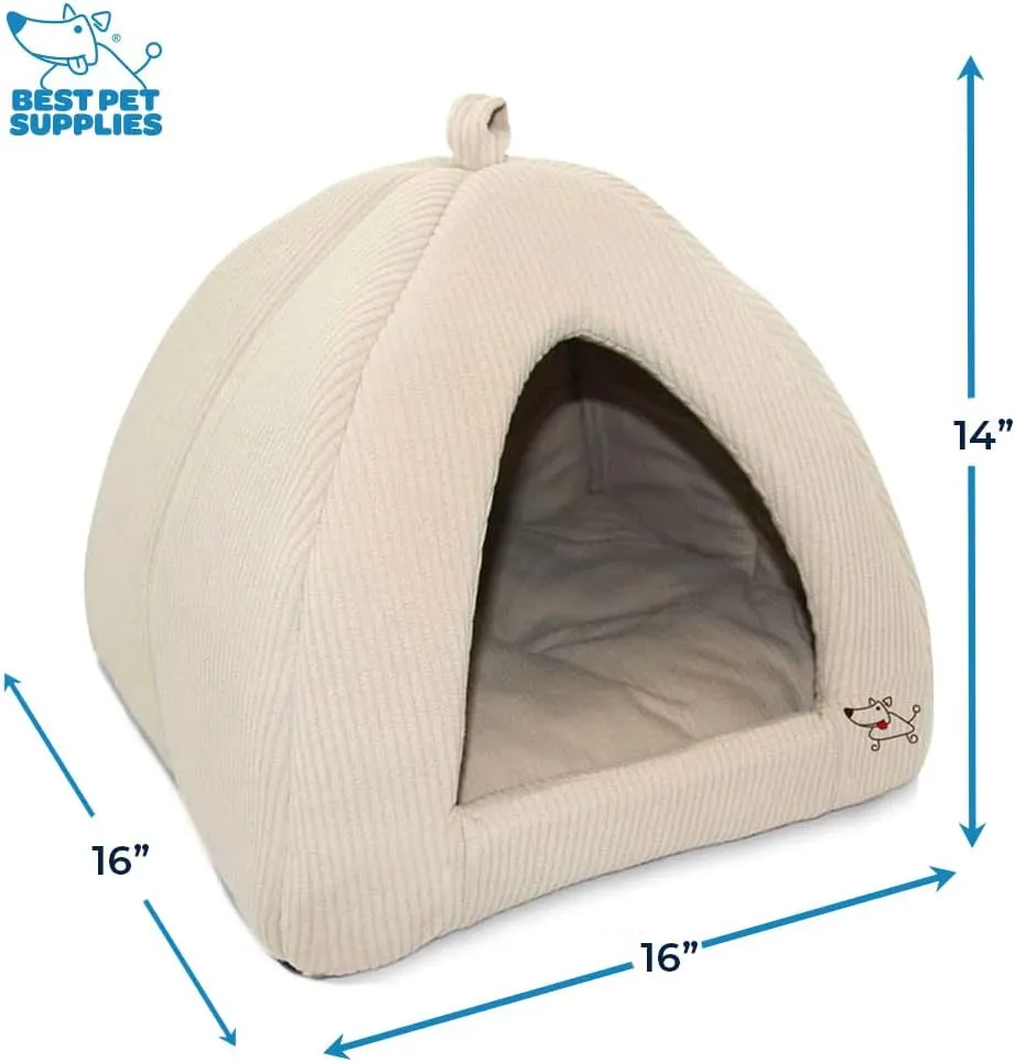 Pet Tent-Soft Bed for Dog and Cat by Best Pet Supplies - Beige Corduroy, 16" x 16" x H:14"