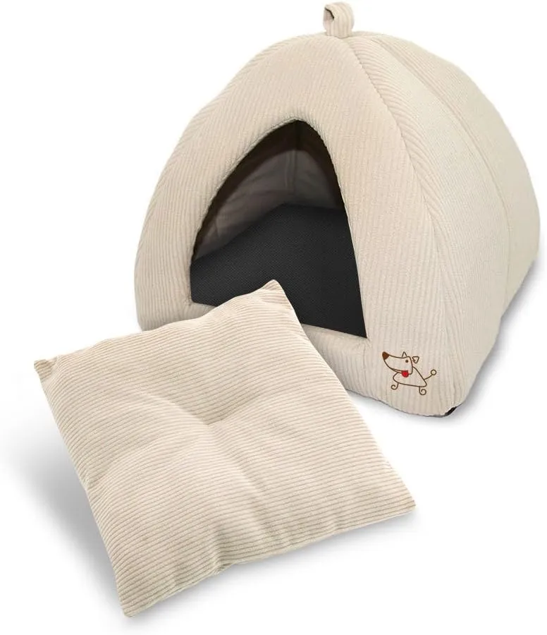 Pet Tent-Soft Bed for Dog and Cat by Best Pet Supplies - Beige Corduroy, 16" x 16" x H:14"