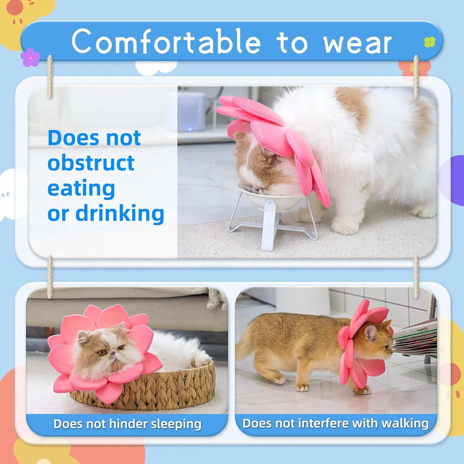 Petal's Paradise Cat Cone Innovative High-Breathability Adjustable Elizabethan Collar for Pets - High-Rebound Sponge, Prevents Water Accumulation, and Ensures Comfort (Pink, S)