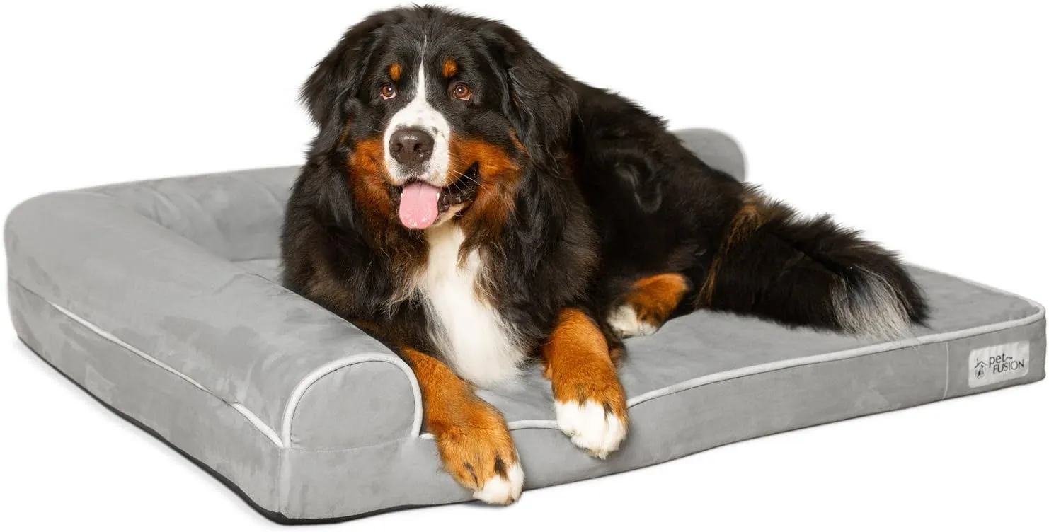 PetFusion BetterLounge Orthopedic Dog Bed | Solid CertiPUR-US Memory Foam, Waterproof liner | Medium / Large & XL | Removable Micro-Suede Cover Available Separately, 1 YR Warr,Grey
