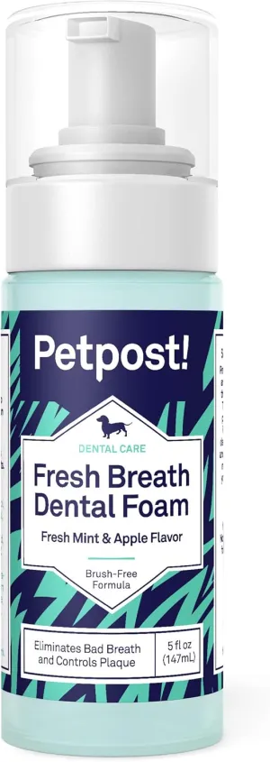 Petpost | Fresh Breath Foam for Dogs - Mint & Apple Flavored Dental Solution That Eliminates Bad Breath - Natural Tooth Cleaning Treatment 5 oz.