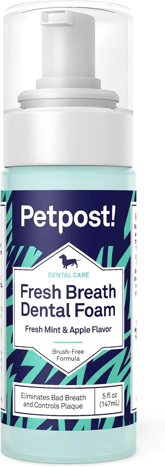 Petpost | Fresh Breath Foam for Dogs - Mint & Apple Flavored Dental Solution That Eliminates Bad Breath - Natural Tooth Cleaning Treatment 5 oz.
