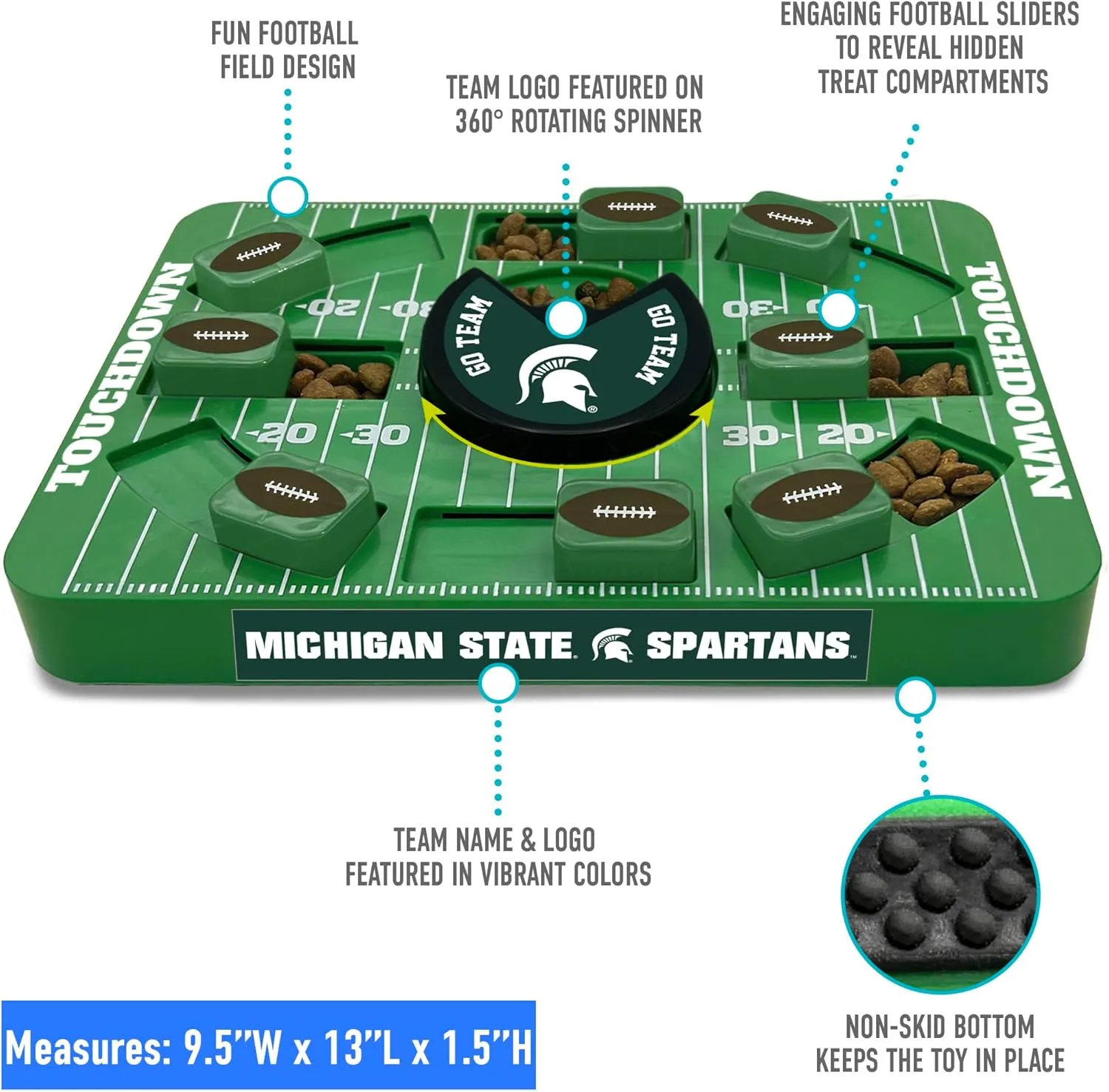 Pets First NCAA Michigan State Large Puzzle Toy, New Size, Interactive Dog Treat & Slow Feeding Toy