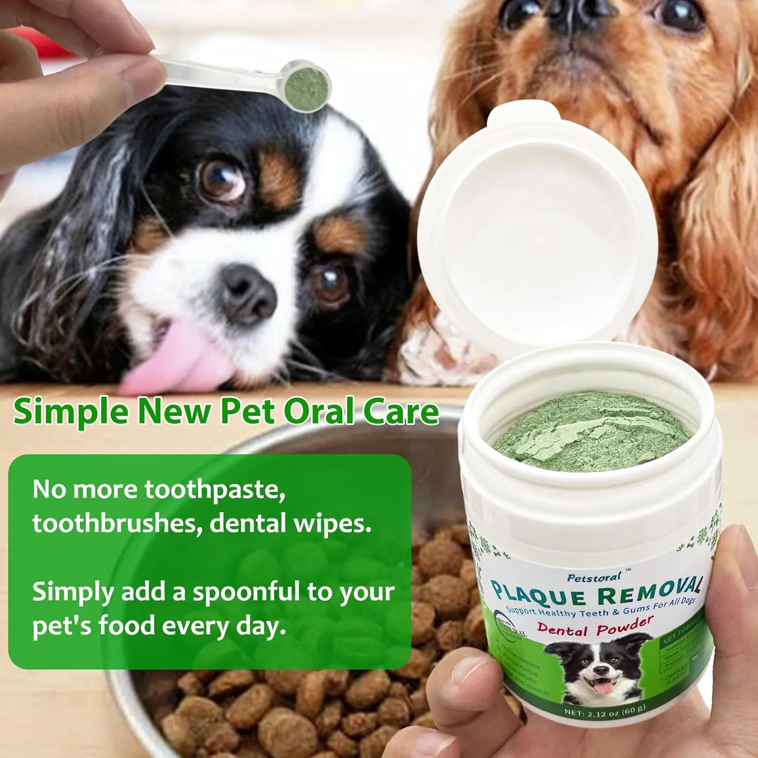Plaque Removal Natural Dental Powder - Dog Dental Care and Bad Breath Treatment, Healthy Teeth & Gums for All Dogs, Chicken & Egg Yolk Flavor Dog Teeth Cleaning Powder - 2.12 oz