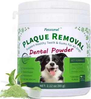 Plaque Removal Natural Dental Powder - Dog Dental Care and Bad Breath Treatment, Healthy Teeth & Gums for All Dogs, Chicken & Egg Yolk Flavor Dog Teeth Cleaning Powder - 2.12 oz