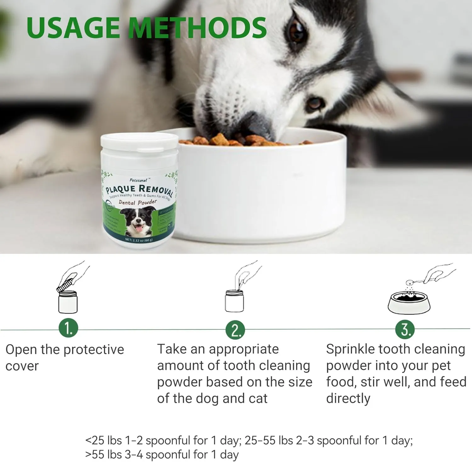 Plaque Removal Natural Dental Powder - Dog Dental Care and Bad Breath Treatment, Healthy Teeth & Gums for All Dogs, Chicken & Egg Yolk Flavor Dog Teeth Cleaning Powder - 2.12 oz