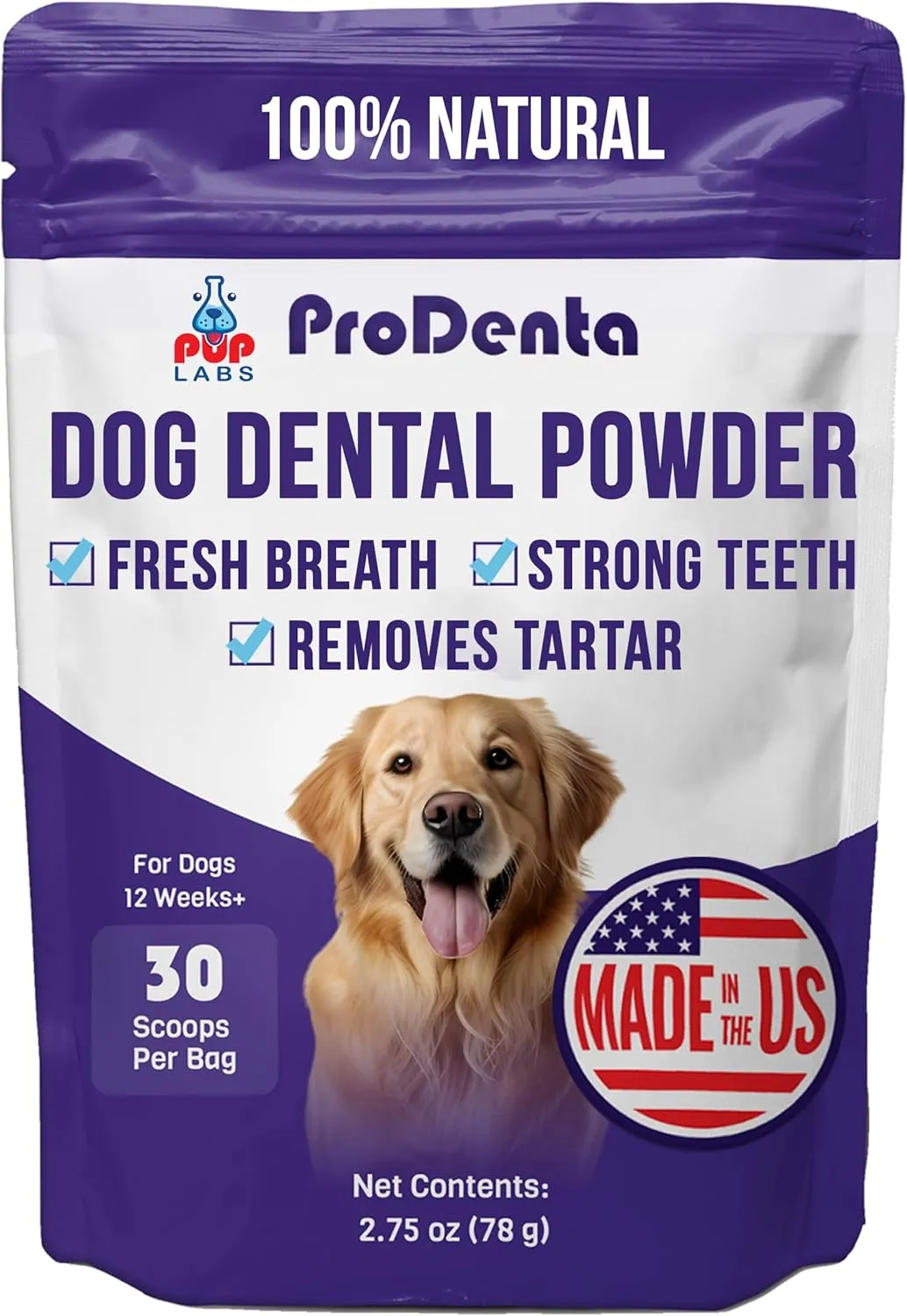 ProDenta, All-Natural Dog Breath Freshener, Easy-to-Use Dog Teeth Cleaning Powder Against Leaky Gums, Dental Powder for Dogs Teeth and Tartar Remover Made in USA, 30 Scoops