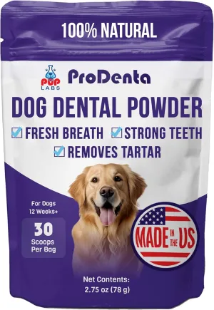 ProDenta, All-Natural Dog Breath Freshener, Easy-to-Use Dog Teeth Cleaning Powder Against Leaky Gums, Dental Powder for Dogs Teeth and Tartar Remover Made in USA, 30 Scoops