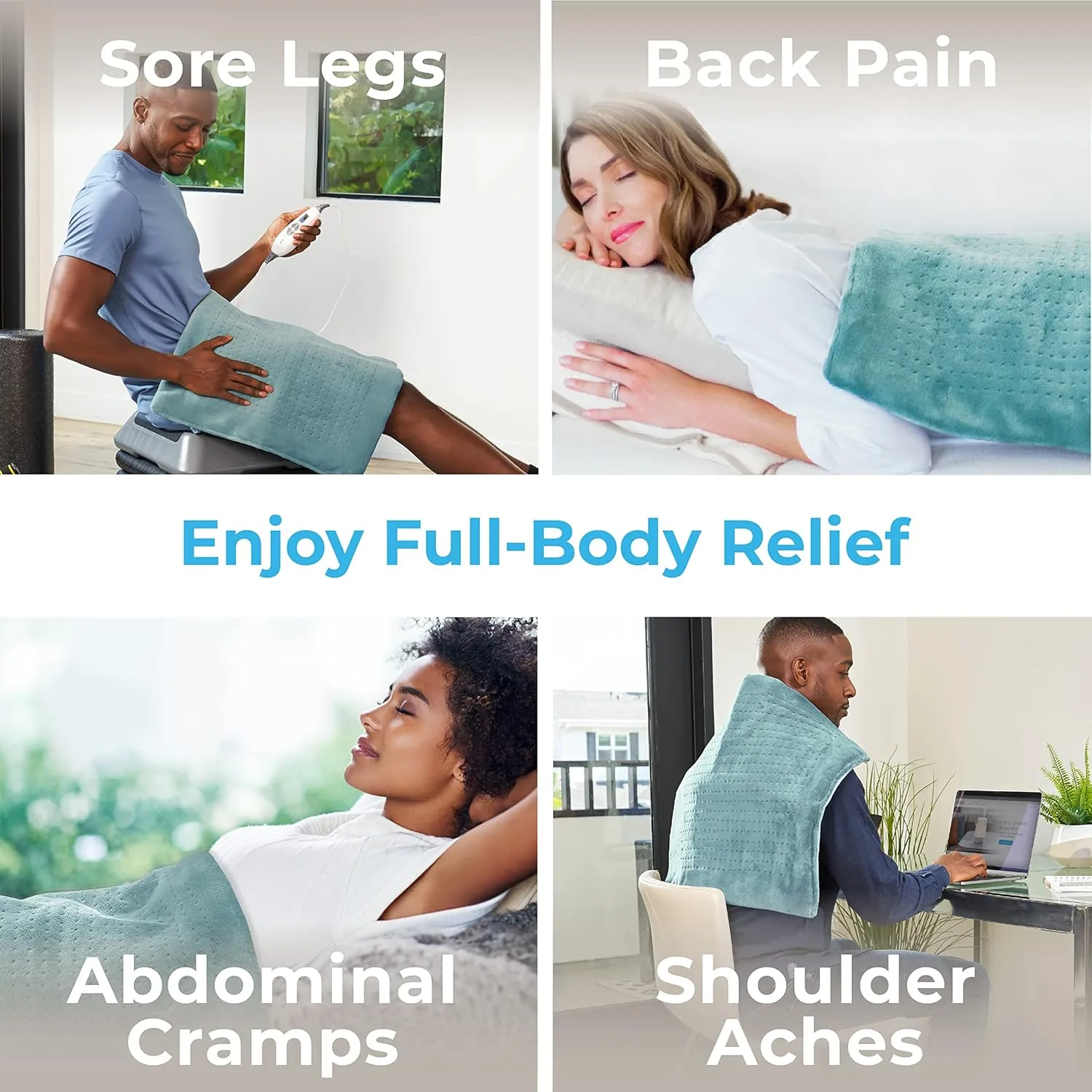 Pure Enrichment PureRelief Ultra-Wide Microplush Heating Pad - 20 x 24 XXL Size & 6 Heat Settings for Temporary Neck, Shoulder & Back Pain Relief - Moist Heat Option & Machine Washable (Sea Glass)