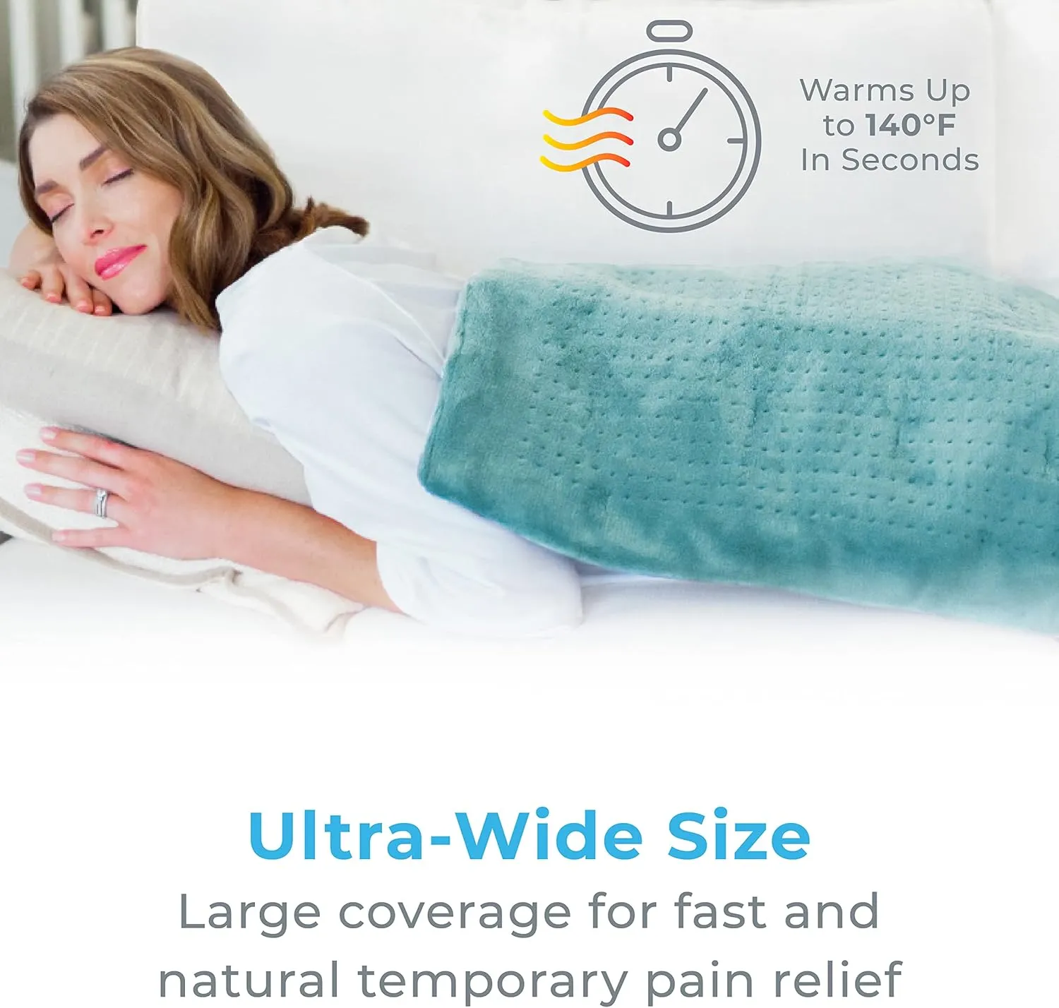 Pure Enrichment PureRelief Ultra-Wide Microplush Heating Pad - 20 x 24 XXL Size & 6 Heat Settings for Temporary Neck, Shoulder & Back Pain Relief - Moist Heat Option & Machine Washable (Sea Glass)