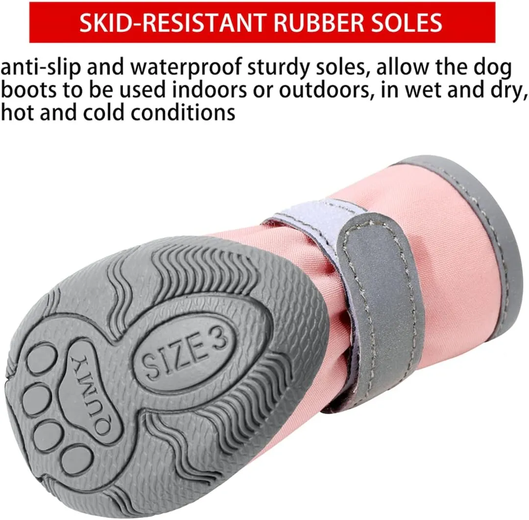 QUMY Dog Shoes for Small Dogs, Puppy Dog Boots & Paw Protectors for Winter Snowy Day, Summer Hot Pavement, Waterproof in Rainy Weather, Ourdoor Walking, Indoor Hardfloors Skid-Resistant Sole Pink 2