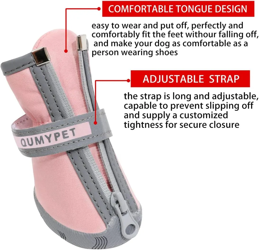 QUMY Dog Shoes for Small Dogs, Puppy Dog Boots & Paw Protectors for Winter Snowy Day, Summer Hot Pavement, Waterproof in Rainy Weather, Ourdoor Walking, Indoor Hardfloors Skid-Resistant Sole Pink 2