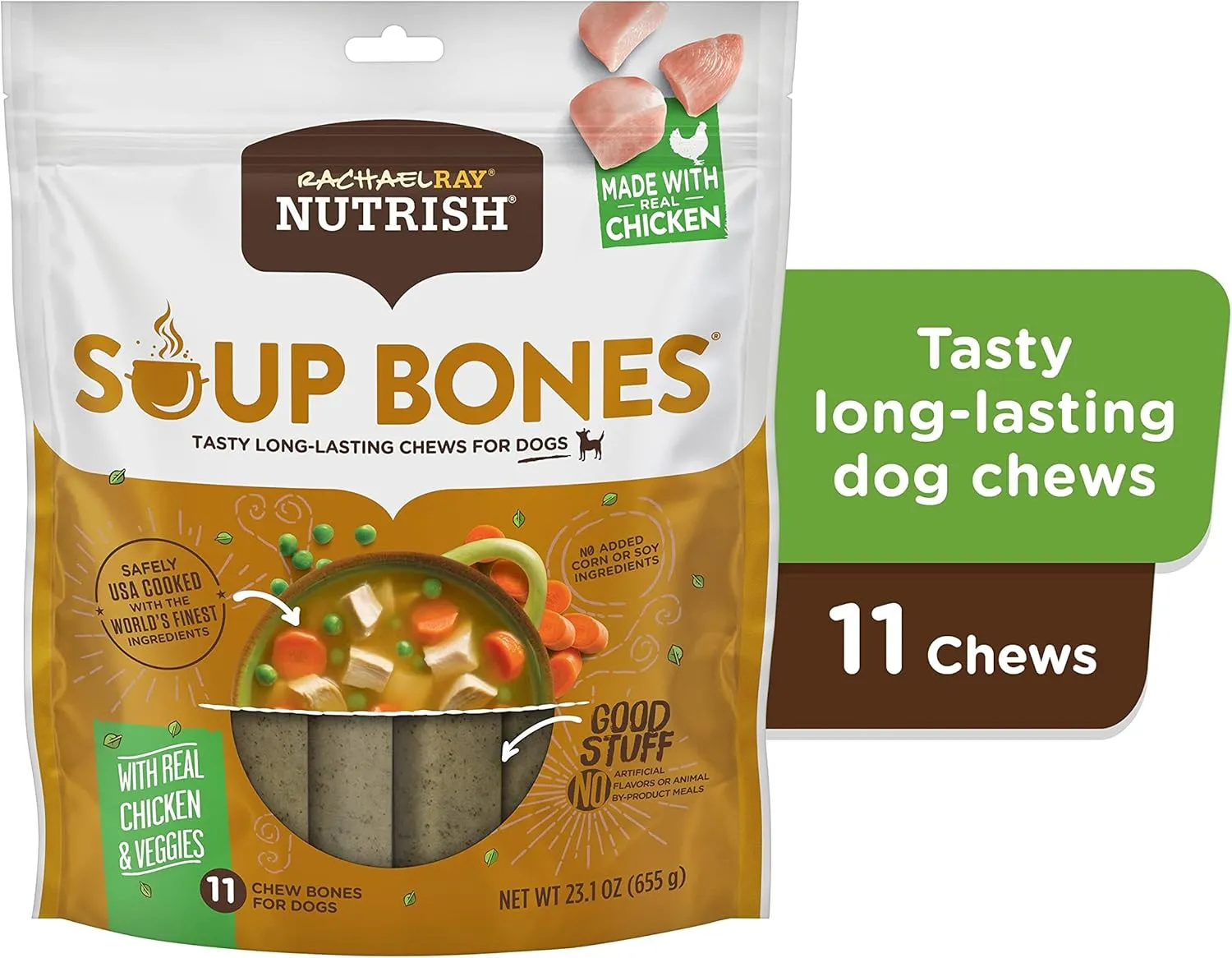 Rachael Ray Nutrish Soup Bones Dog Treats, Chicken & Veggies Flavor, 11 Bones (Pack of 1)