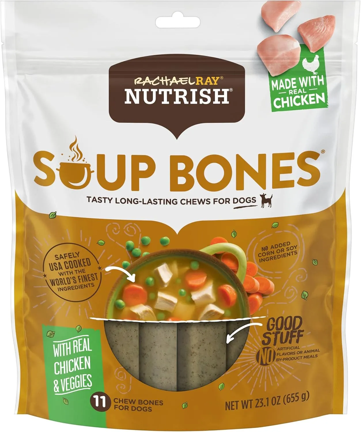 Rachael Ray Nutrish Soup Bones Dog Treats, Chicken & Veggies Flavor, 11 Bones (Pack of 1)