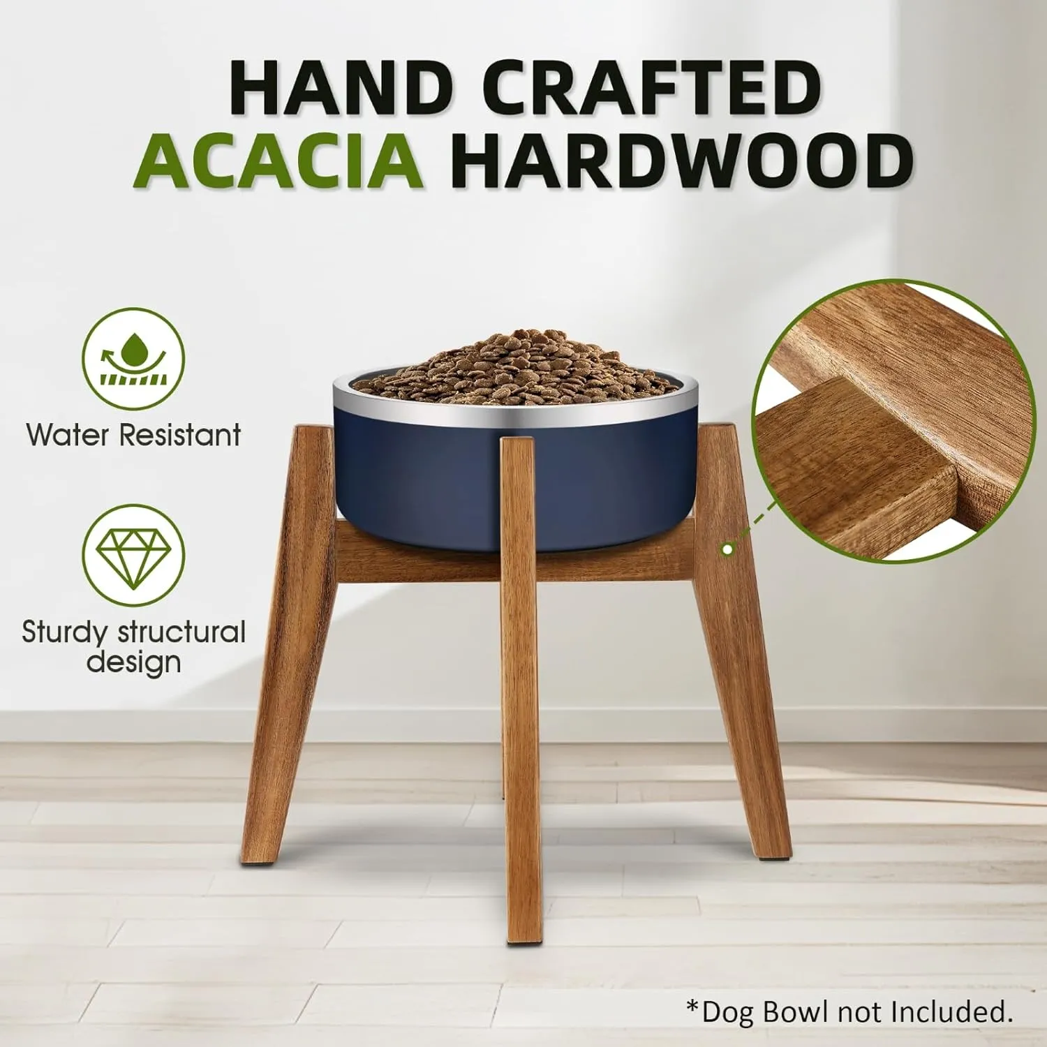 Raised Elevated Dog Bowl Stand for Large Sized Dogs, Fit Dog Bowl and Water Station Up to 9 in Width and 11 in Height, Wooden Stand for Slow Feeder, Water, Food Dish  Stand Only