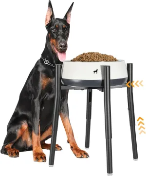 Raised Single Dog Bowl Stand, Adjustable 12-16" Tall, Elevated Dog Food Bowl Stand for 8-12" Wide Bowls, Dog Bowl Holder for Medium Large - Metal Dog Bowl Stand Only - Black