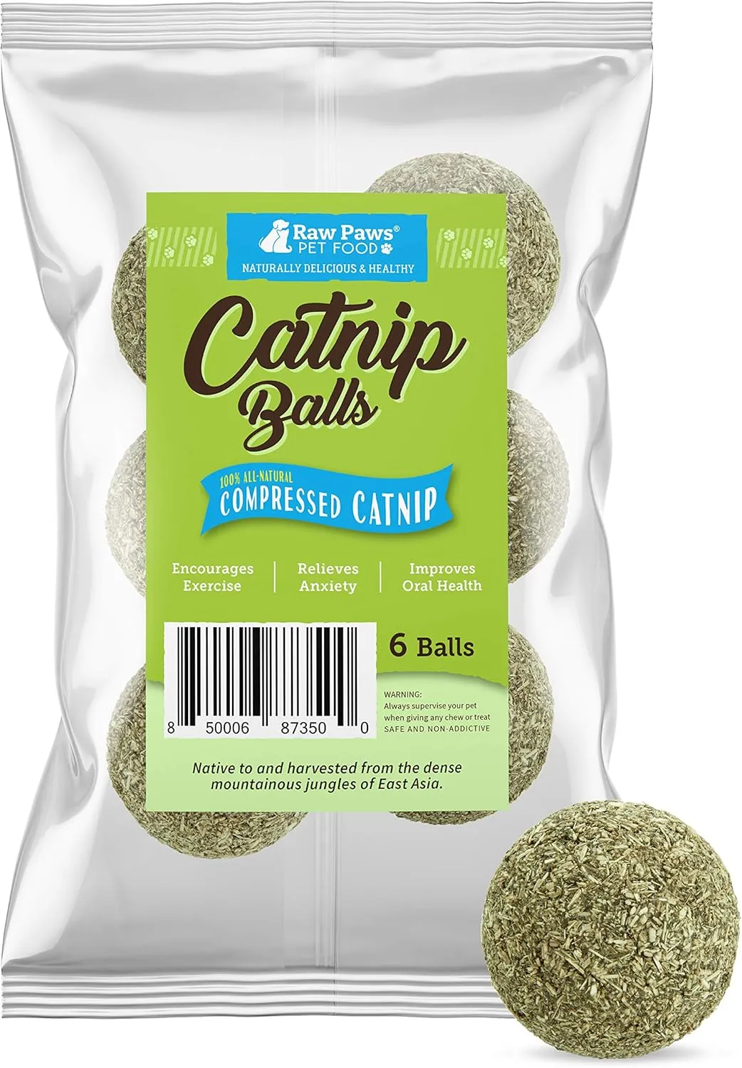 Raw Paws Catnip Balls for Cats, 6 (Pack) - Interactive Cat Toy for Indoor Cats - Cat Nip Licking Balls