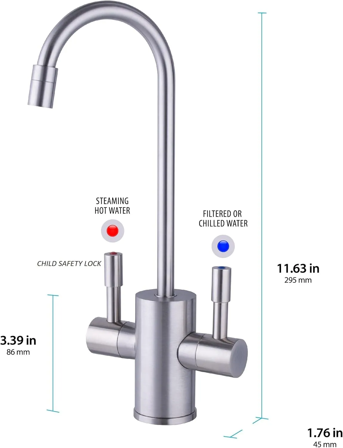 Ready Hot 41-RH-200-F560-BN Instant Hot Water Dispenser System, 2.5 Quarts, Manual Dial Dual Lever Hot and Cold Water Faucet Brushed Nickel