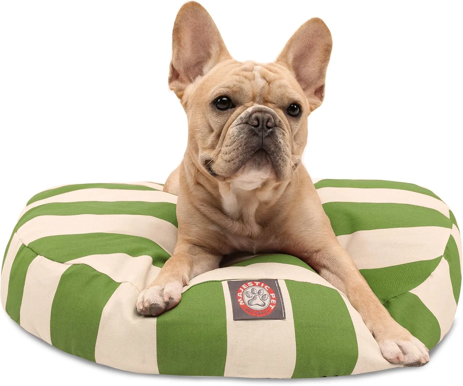 Sage Vertical Stripe Small Round Indoor Outdoor Pet Dog Bed With Removable Washable Cover By Majestic Pet Products