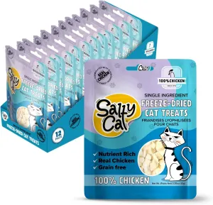 Salty Cat Freeze Dried Cat Treats, 100% Real Chicken Breast, Freeze Dried Cat Food for Freshness, Single Ingredient & Grain Free, Nutrient Rich, 10g (12 Pack)