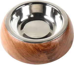Sellys Den Wood Belly Bowl with Stainless Steel Insert, Rustic, Non-Slip, Durable, Rust Resistant Pet Food & Water Dish, BPA Free Rubber Base (12 Oz)