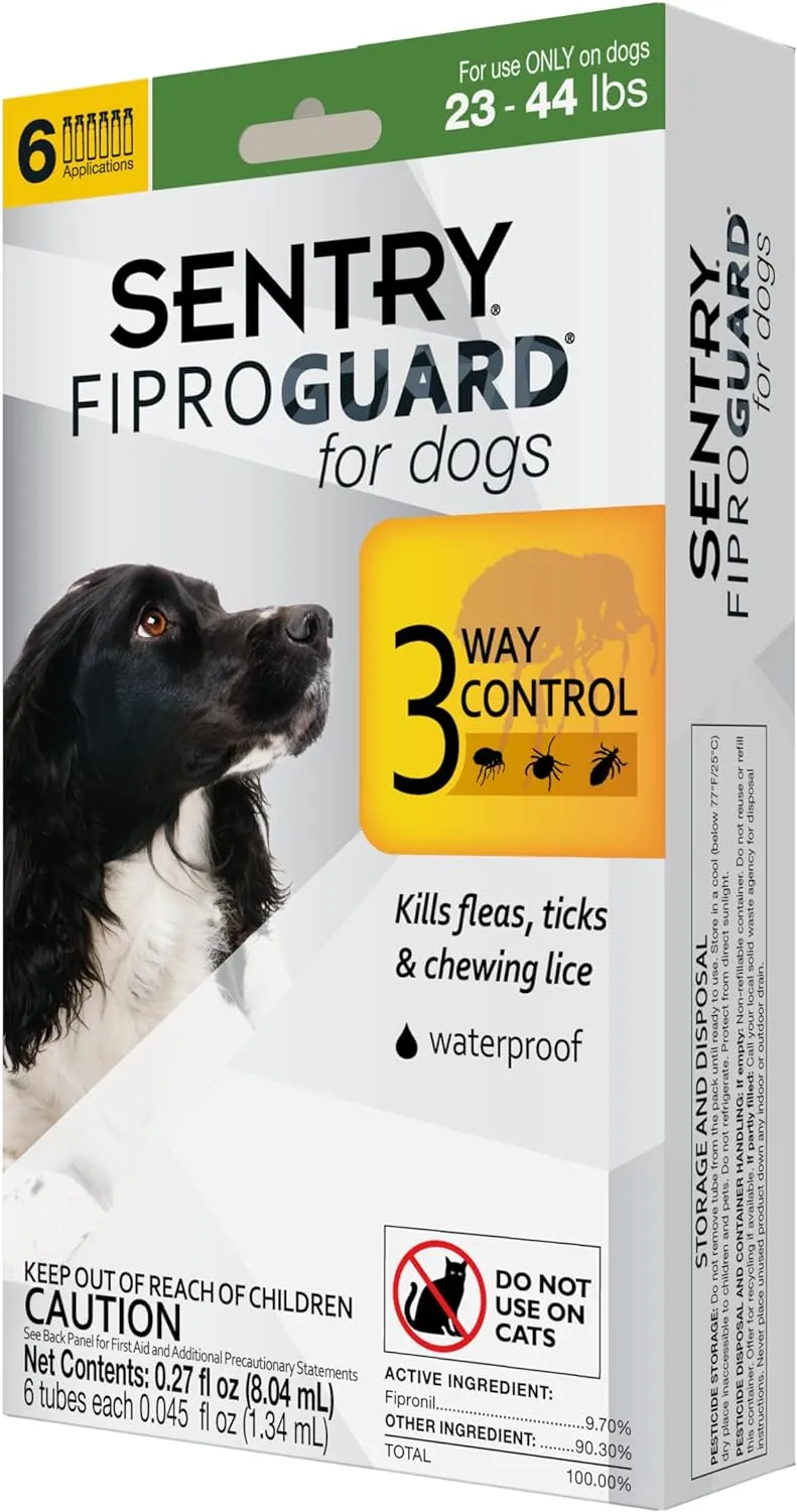 Sentry Fiproguard for Dogs, Flea and Tick Prevention for Dogs (23-44 Pounds), Includes 6 Month Supply of Topical Flea Treatments