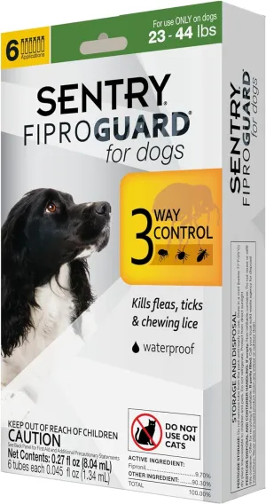 Sentry Fiproguard for Dogs, Flea and Tick Prevention for Dogs (23-44 Pounds), Includes 6 Month Supply of Topical Flea Treatments