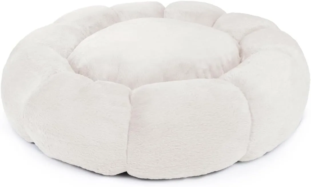 Sherry Kline Pets Daisy Round Donut Shape Calming Bed for Dogs and Cats, from Soft Faux Fur, Available in 4 Sizes, Machine Washable