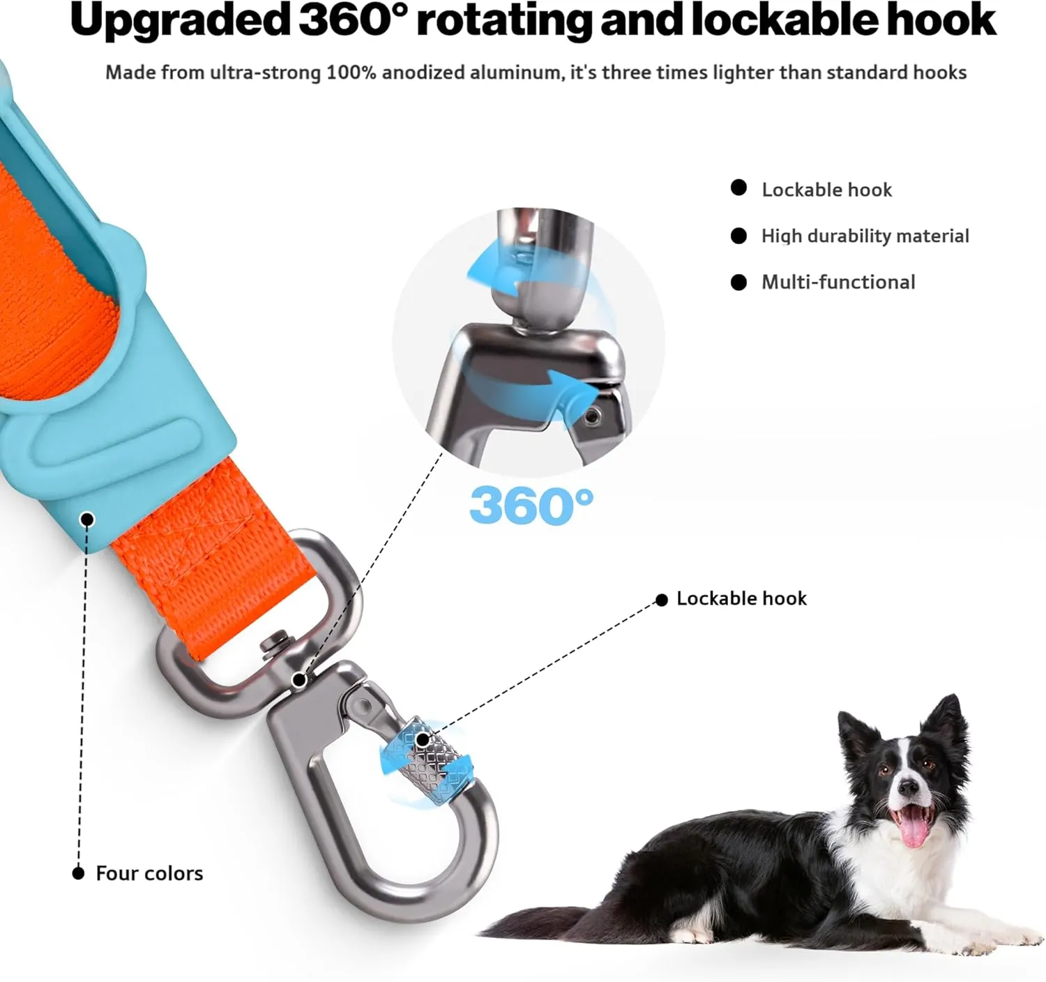 Shock Absorbing Dog Leash, Bungee Dog Leash with Swivel Lockable Hook & Padded Handle, No-Pull Lead for All Dog Sizes - Enhances Safety & Comfort for Outdoor Walks (Blue, Curve Strap)