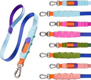 Shock Absorbing Dog Leash, Bungee Dog Leash with Swivel Lockable Hook & Padded Handle, No-Pull Lead for All Dog Sizes - Enhances Safety & Comfort for Outdoor Walks (Blue, Curve Strap)