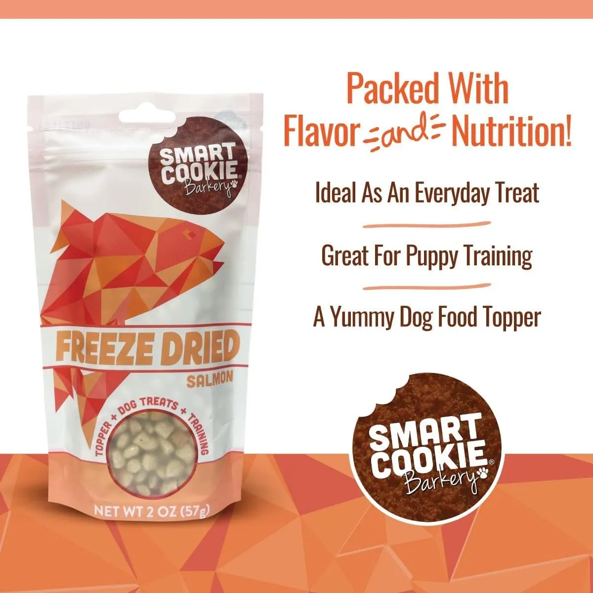 Smart Cookie Freeze Dried Salmon Bites - Single Ingredient Freeze Dried Treats for Dogs - Wild Caught Alaskan Salmon Dog Training Treats & Dog Food Topper - Made in USA - 2oz Bag, 1 Pack