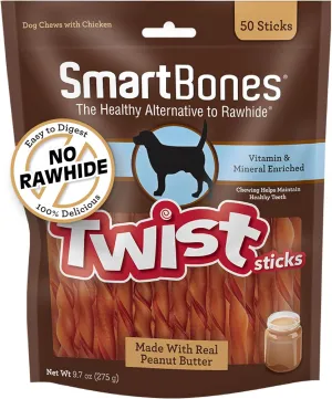 SmartBones Smart Twist Sticks With Peanut Butter 50 Count, Rawhide-Free Chews For Dogs