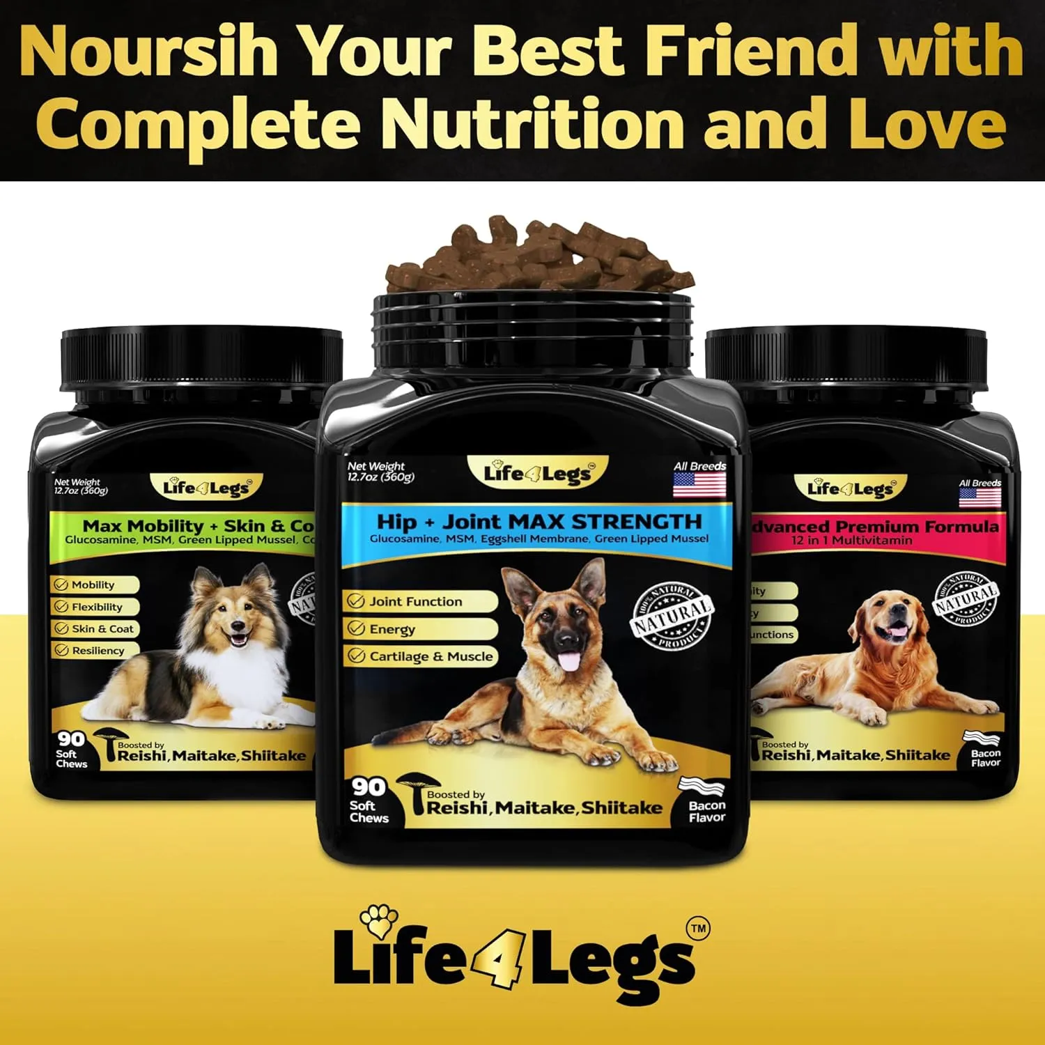 Soft Chews Hip and Joint Supplement for Dogs - Dog Joint Pain Relief Treats - Glucosamine, Chondroitin, Turmeric- Mobility Supplement