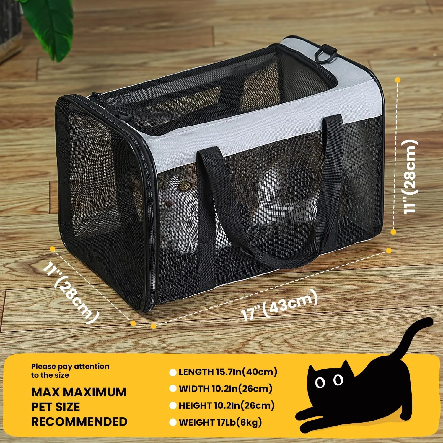 Soft-Sided Cat Carrier for Small-Medium Cats, Puppies up to 15 Lb, Airline Approved