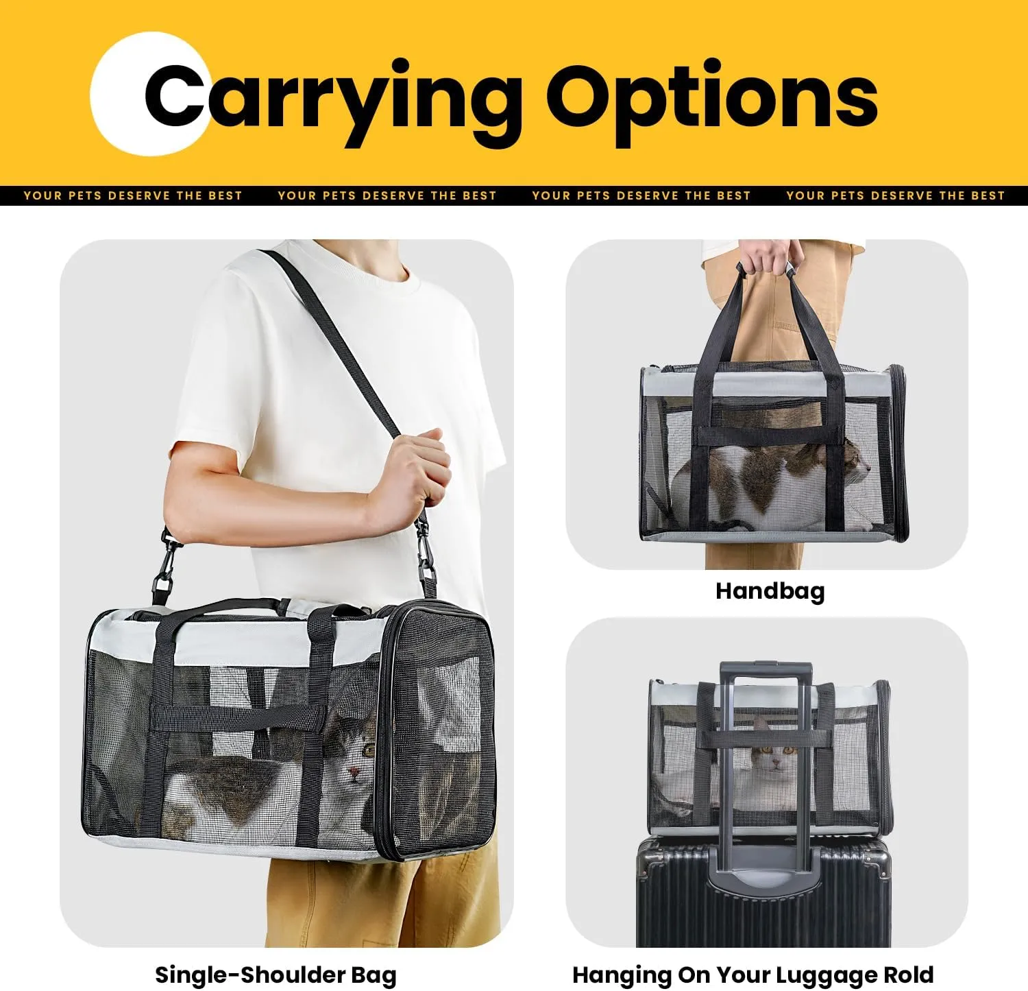 Soft-Sided Cat Carrier for Small-Medium Cats, Puppies up to 15 Lb, Airline Approved