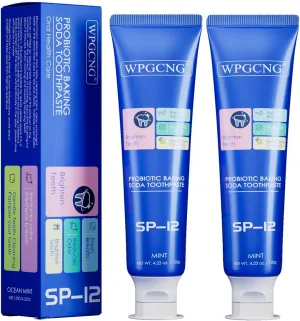 SP-12 Probiotic Baking Soda Toothpaste(Pack of 2),Brighten Teeth,Fresh Breath,Reduces Odor,Dental Stain Cleaning,8.46 oz