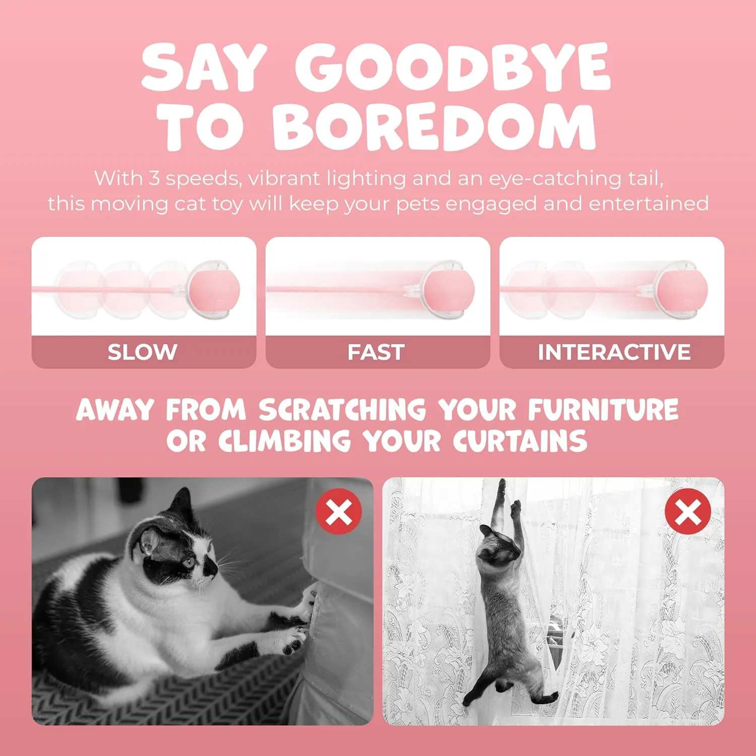 Speedy Tail 2.0 Interactive Cat Toy  Self-Moving Balls for Cats  Smart Electric Cat Ball for Boredom, Enrichment, Pet Chase  Rechargeable Toy for Indoor Cats with 2 Tails (Pink)