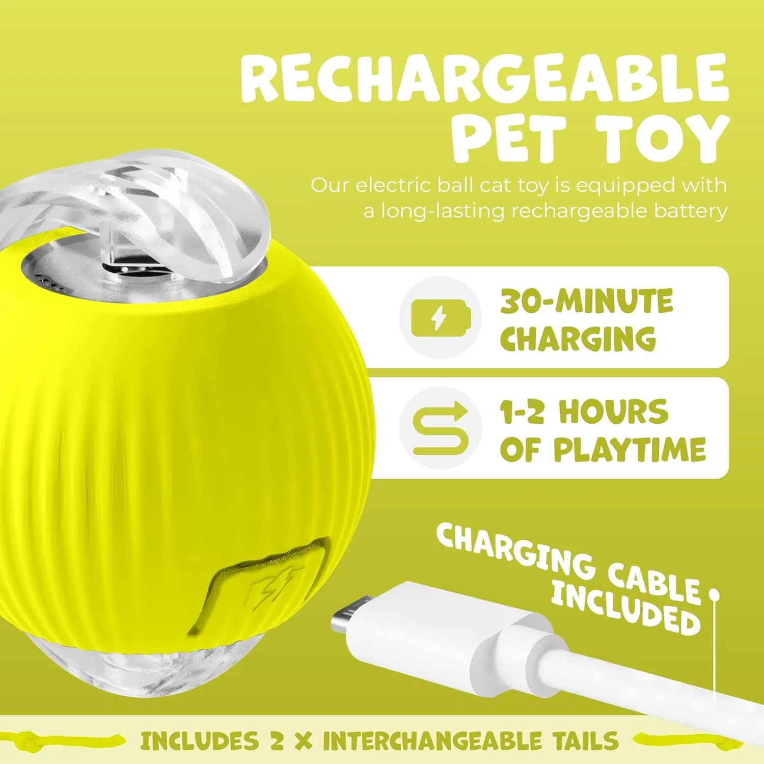 Speedy Tail 2.0 Interactive Cat Toy  Self-Moving Balls for Cats  Smart Electric Cat Ball for Boredom, Enrichment, Pet Chase  Rechargeable Toy for Indoor Cats with 2 Tails (Yellow)