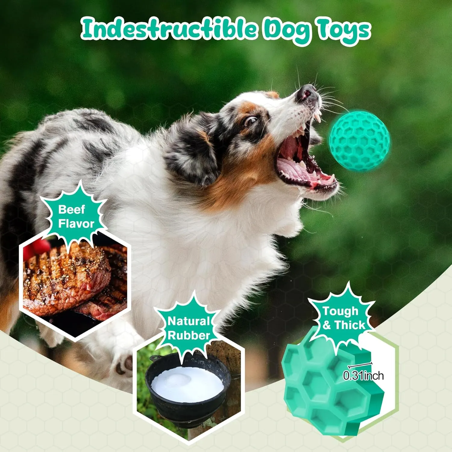 Squeaky Dog Toys for Aggressive Chewers, Indestructible Dog Balls for Aggressive Chewers, Blue Green Squeaky Balls for Dogs