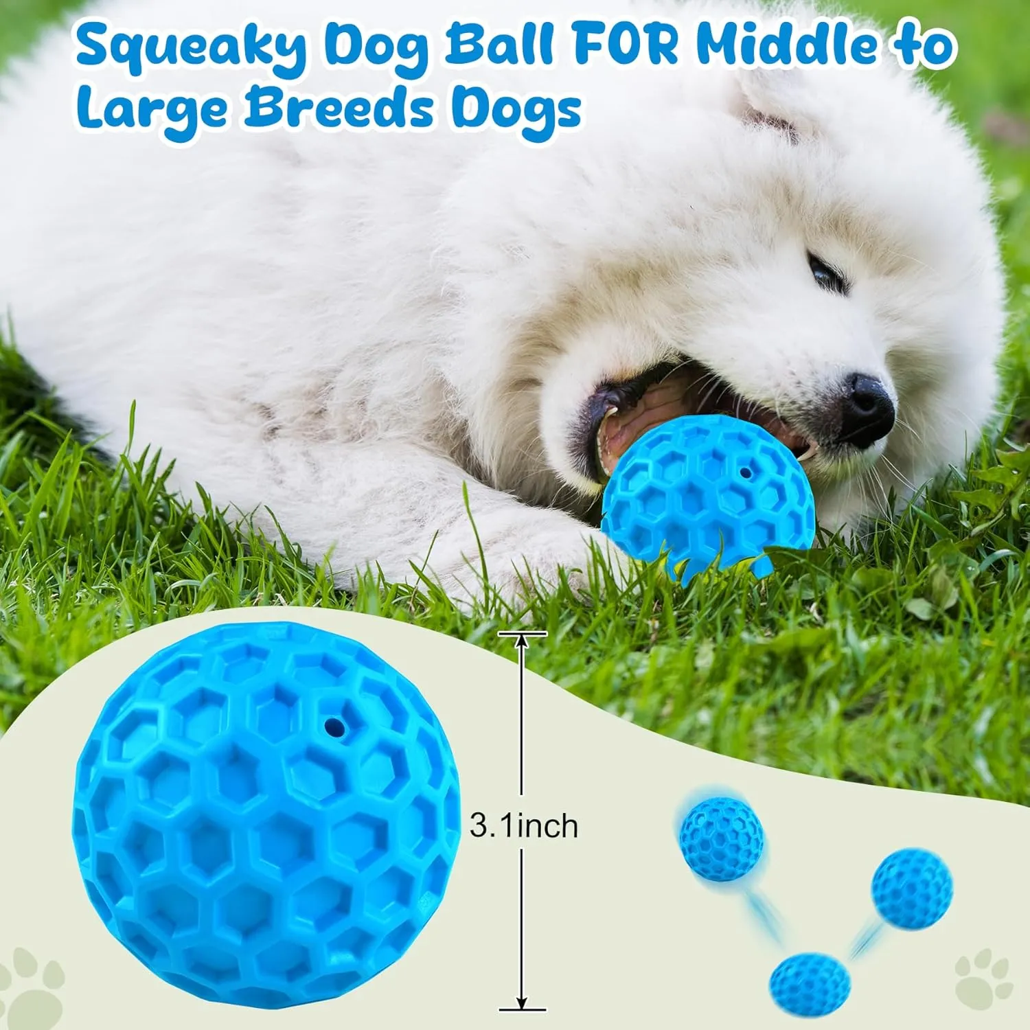 Squeaky Dog Toys for Aggressive Chewers, Indestructible Dog Balls for Aggressive Chewers, Squeaky Balls for Dogs, Interactive Toys for Large Dogs, Funny Heavy Duty Ball