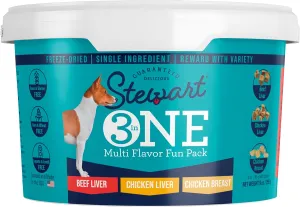 Stewart Single Ingredient Freeze Dried Raw Dog Treats, 3 in 1 Multi Flavor Variety Pack, 9 Ounce Resealable Tub, Training Treats or Meal Topper Dogs, High Protein, Grain-Free, Gluten-Free