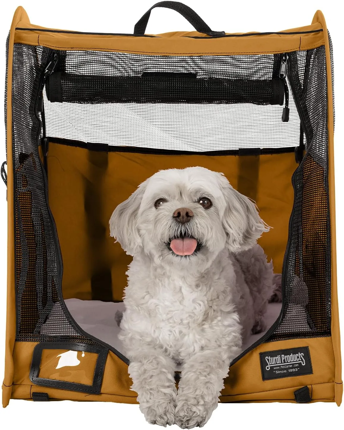STURDI Small Pop-Up Kennel Cargo Portable Pet Bag | Collapsible Travel Pet Crate for Cats & Dogs | Single, Earthy Tan